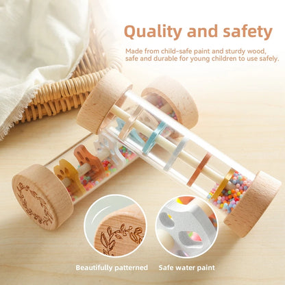 Montessori Toy Baby Rain Stick Rainbow Hourglass Rain Music Rattle Toy Kids Simulation Rain Sounder Sensory Educational Toy Gift
