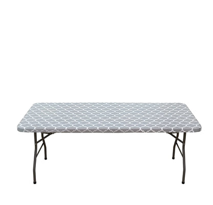 Elastic Fitted Vinyl Waterproof Tablecloth Flannel Backing Rectangle Table Cover Folding Table Wipeable TableCloth Outdoor Party
