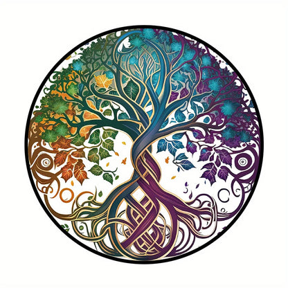 Glass Pattern Tree of Life Stained Suncatcher Four Seasons Theme Window Wall Hanging Ornament Glass Panel Decor Gift for Mom