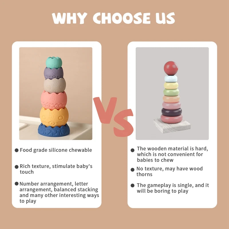 Baby Creative Eggshell Stacking Game Food Grade Silicone Teether Montessori Children Early Learning Educational Birthday Gifts