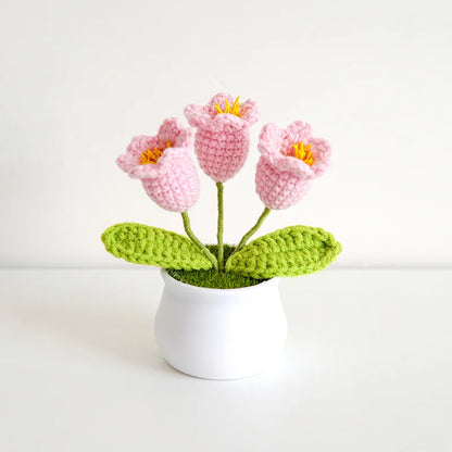 Handmade Crochet Lily Of The Valley Potted Finished Woven Bouquet Artificial Knitted Flower Gift Home Desktop Decor