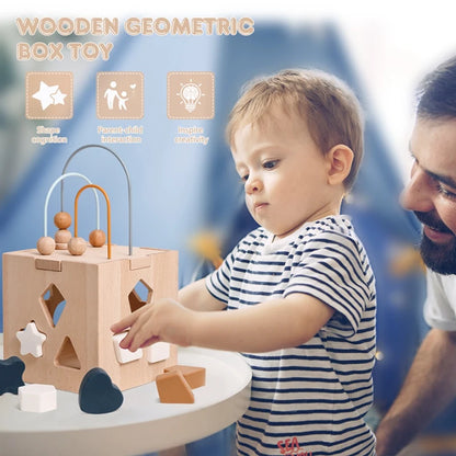 Wooden Box Toys Five-in-one Multifunctional Geometric Shape Blocks Shape Matching Toys Montessori Puzzle Education Stacking Game