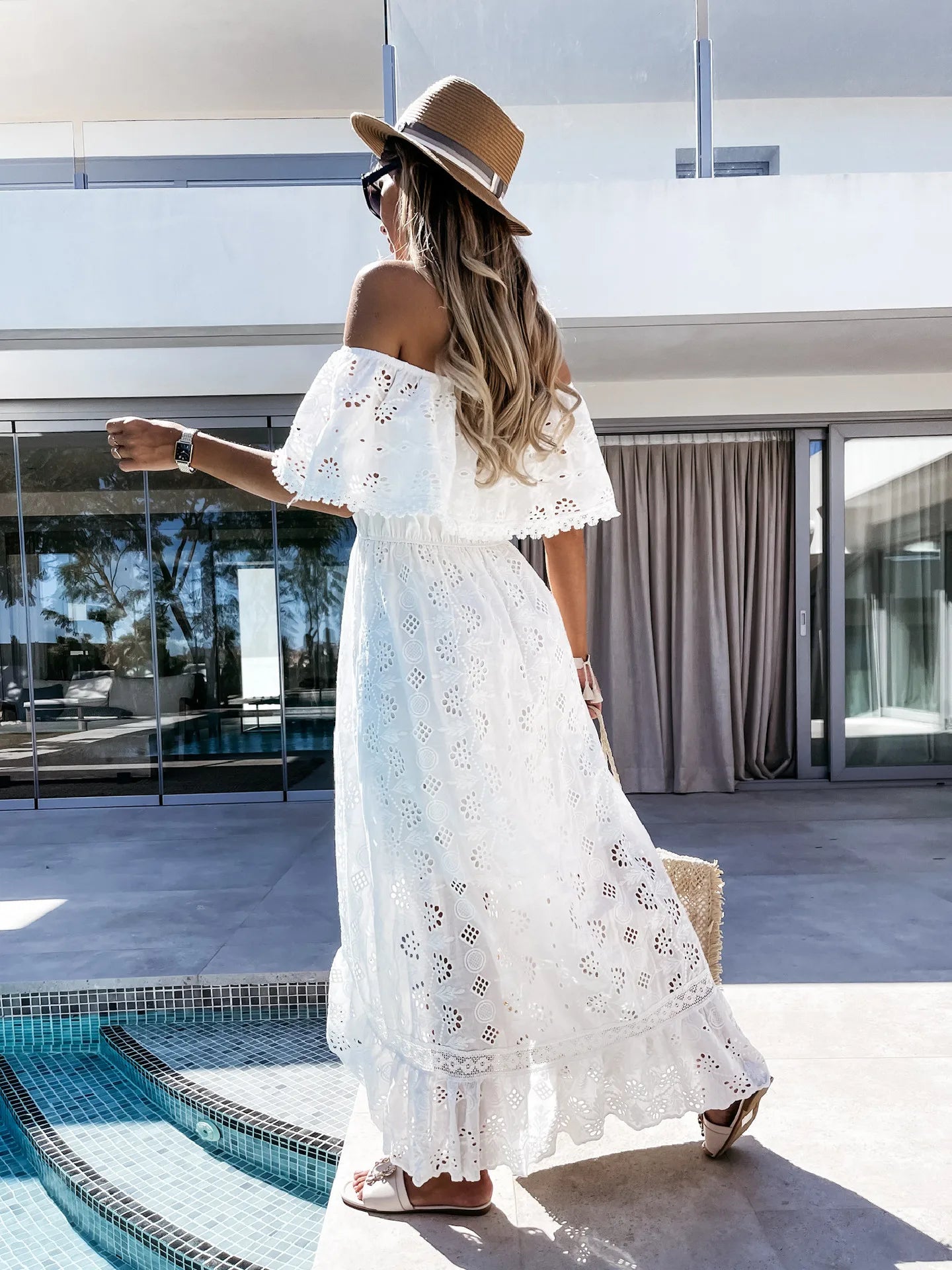 Trendy White Maxi Beach Dress