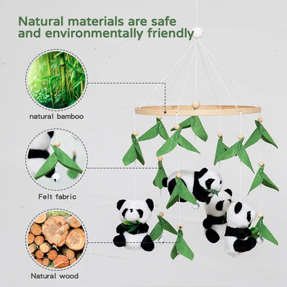Baby Crib Bed Bell Musical Box Wooden Bed Bell Bracket Soft Felt Panda Ball Mobile Crib Infant Toys Kids Bedding Hanging Toys