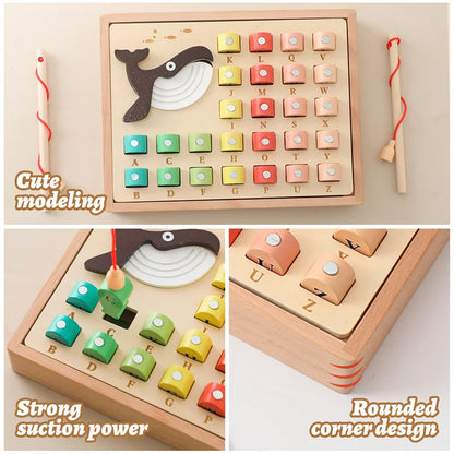 Kids Solid Wood Magnetic Suction Fishing Toy Cartoon Marine Life Cognition Toys Montessori Early Education Interaction Game Gift