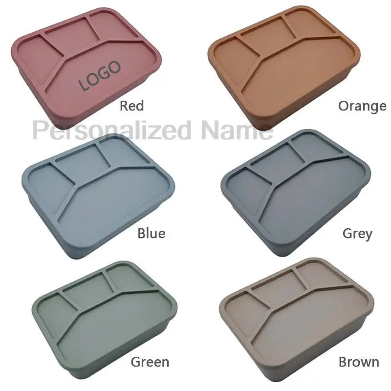 Personalized Name Lunch Box Portable Silicone Bento Box For Student Office Workers Food Container With 4 compartments Leakproof