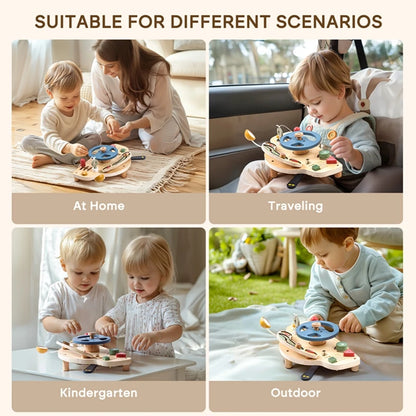 Baby Montessori Toys Steering Wheel Wooden Busy Board Wooden Sensory Toys Toddlers Preschool Travel Learning Activities Kid Gift