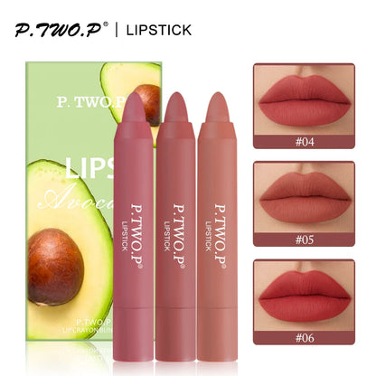 P.TWO.P 3 Pcs Lipstick Set with Sexy  Long Lasting Waterproof Matte Lipstick Pencils Moisturizer Lips Makeup Kit Lip