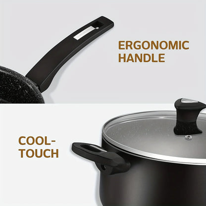 Premium 9 PCS Nonstick Cookware Set with Black Granite Coating