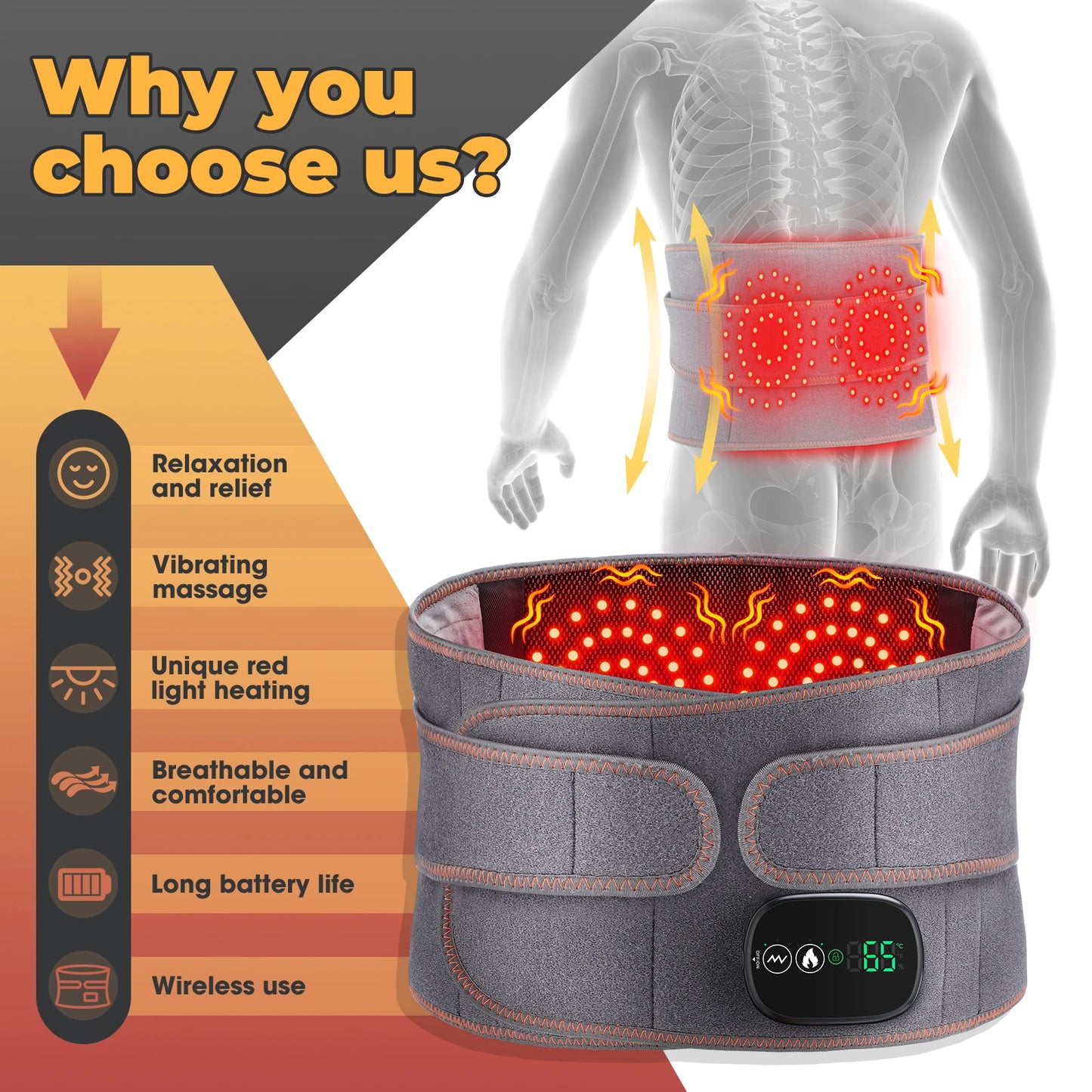 Belt Support Care Health Brace Physio Decompression Back Relief Waist Lumbar Traction Backache Heat Therapy Pain Massager Parent