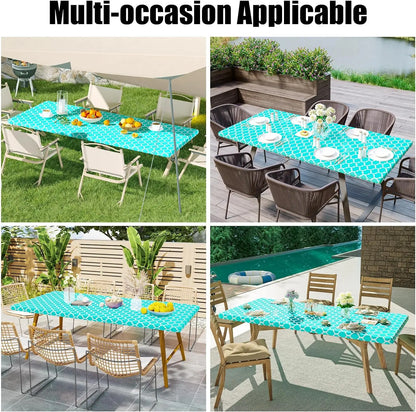 Elastic Fitted Vinyl Waterproof Tablecloth Flannel Backing Rectangle Table Cover Folding Table Wipeable TableCloth Outdoor Party