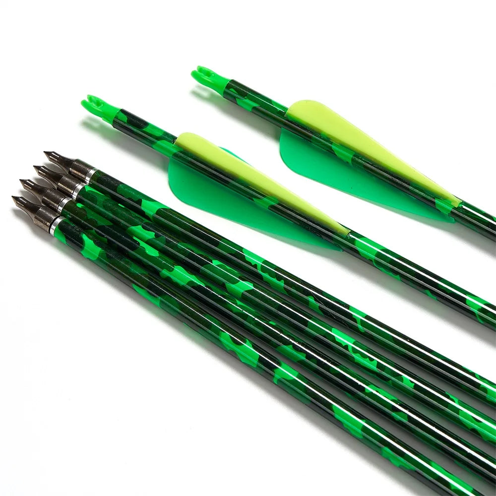 31.5" Mix Carbon Arrows Spine 500 Sport Target Shooting Arrow for Recurve Compound Long Bow 3" TPU Vane 100grain Tip ID6.2