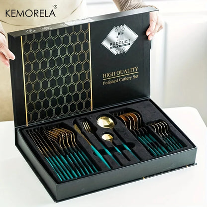 Christmas Golden Cutlery Set | Premium Christmas Dinnerware Gift