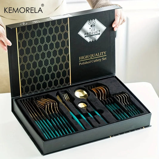 Christmas Golden Cutlery Set | Premium Christmas Dinnerware Gift