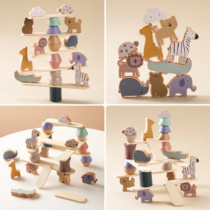 Baby Montessori Wooden Stacking Toys Animal Balance Seesaw Block Board Games Kids Hands-on Ability Puzzle Educational Block Gift