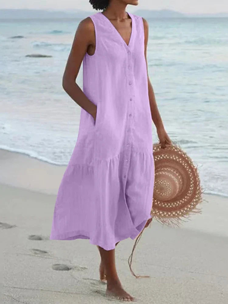 Loose Patchwork V-Neck Midi Dress