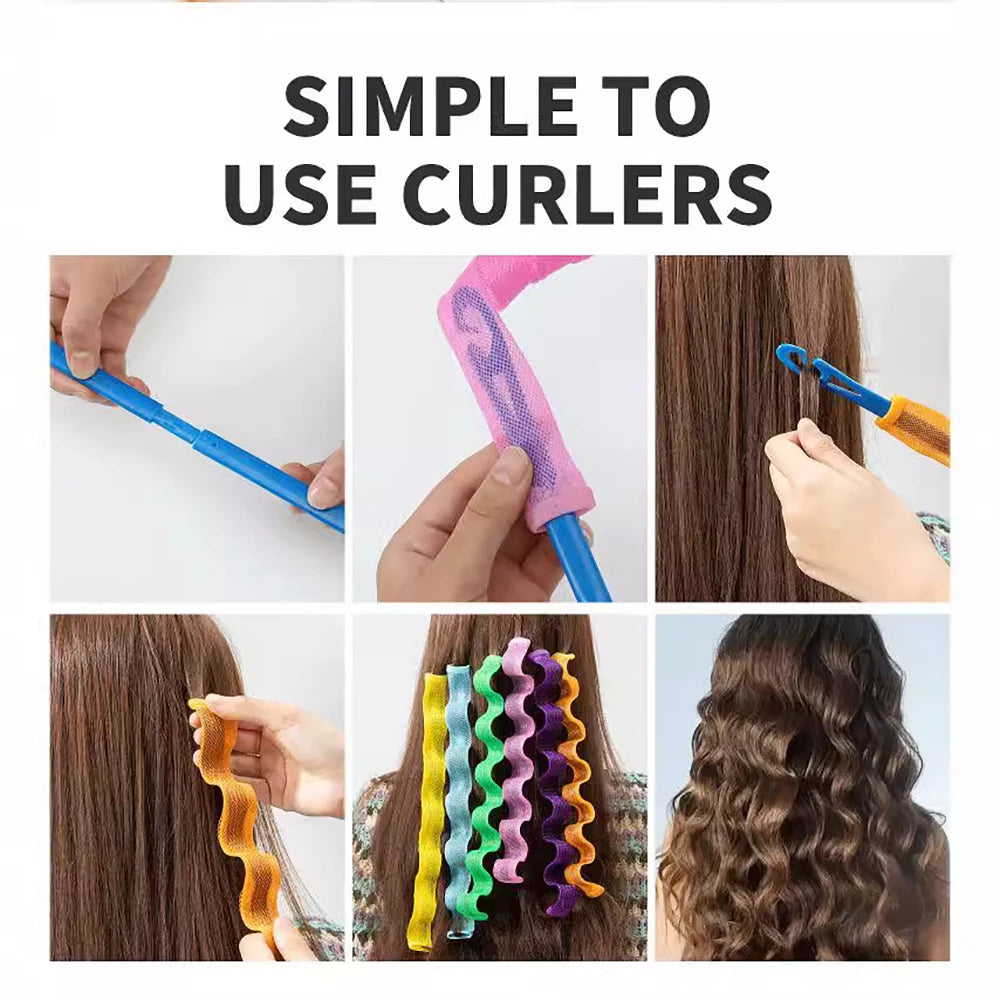 12pcs Set Magic Hair Curler Heatless Hair Rollers 25-65CM Wave Formers Hair Styling Accessories Hair Styling Tool Hair Rollers