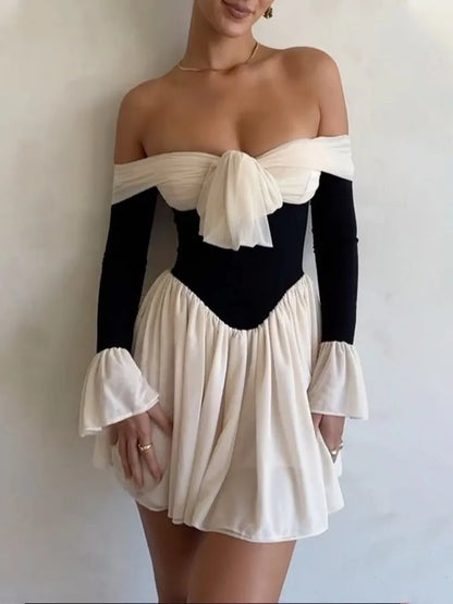 Strapless Backless Flare Sleeve Mini Dress
