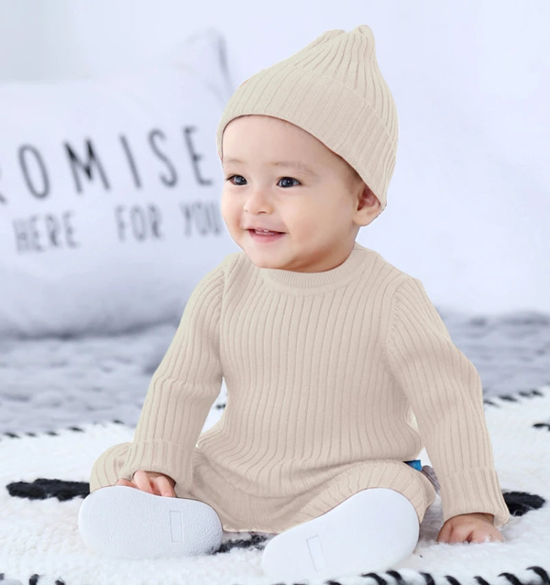 3pcs Sweater Sets Baby Boy Clothes Sets Kids Boys Girls Autumn Winter Knit Clothing Suit Newborn Toddler Outfits Tops Hat Pants