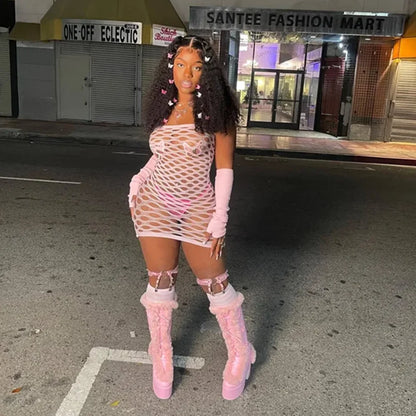 Pink Mesh Bodycon Dress