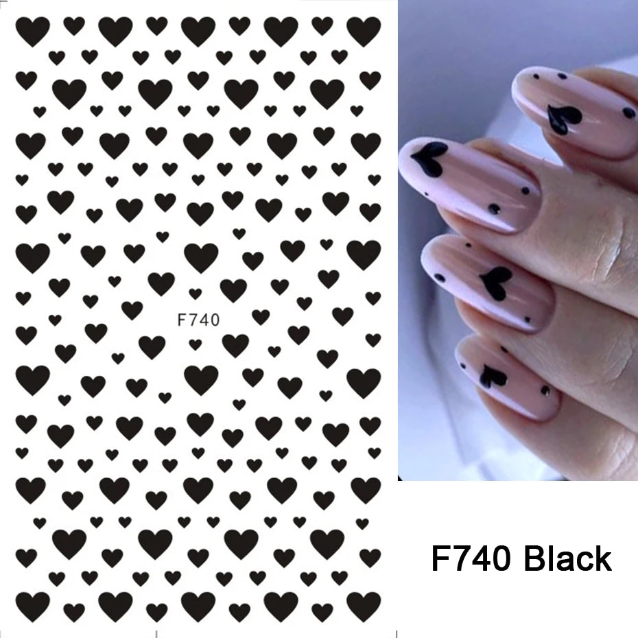 3D Nail Stickers Heart Love Geometry for Nails Gold Letter Stickers Face Gradient Adhesive Sticker Nail Design Art Decorations