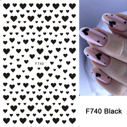 3D Nail Stickers Heart Love Geometry for Nails Gold Letter Stickers Face Gradient Adhesive Sticker Nail Design Art Decorations