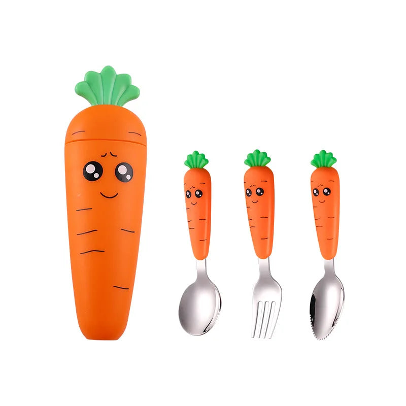 1PC/1set carrot set children's tableware stainless steel spoon and fork cutlery with box baby feeding kitchen tableware supplies