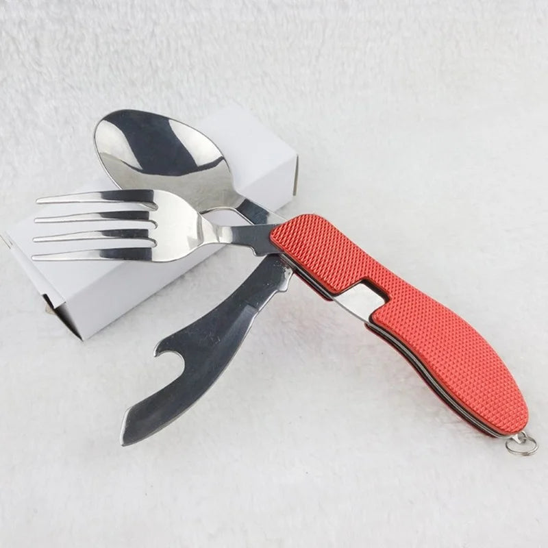 Outdoor Camping Portable Fork Knife Tableware Tools Stainless Steel Multi-Function Folding Spoon&Fork Knife Travel Sets