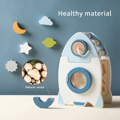 Kids Wooden Rocket 5-in-1 Stacking Set Toys Baby Multifunctional Shape Cognitive Educational Block Toy Baby Gift Montessori Toys
