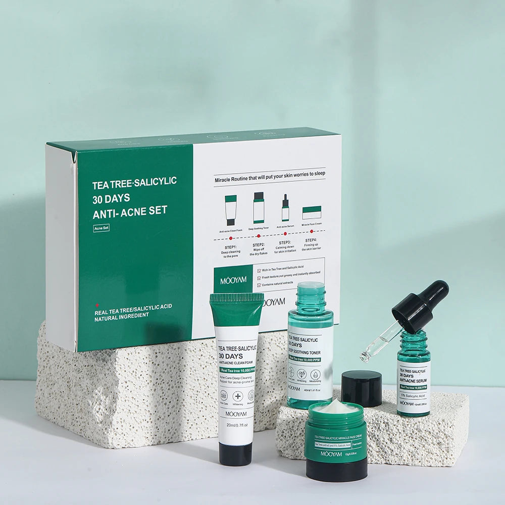 Tea Tree Salicylic Facial Cleaner Korean Face Serum Exfoliating Peeling Gel Moisturize Toner Cosmetics Skin Care Set