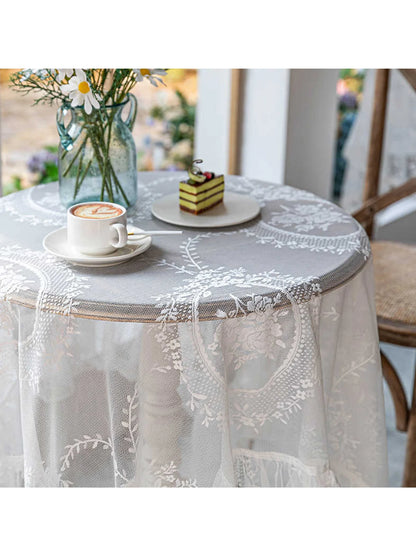 Lace Table Cloth Retro Mesh Tablecloth White Rectangle Table Cover Wedding Party Decor Picnic Cloth Background Cloth