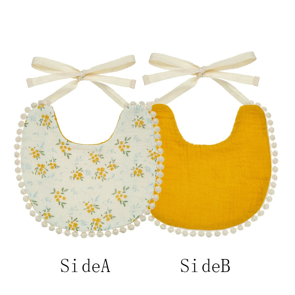 Muslin Cotton Baby Boys Girls Bibs Double Side Flower Rainbow Print Saliva Towel Infant Feeding Burp Cloth Kids Adjustable Scarf