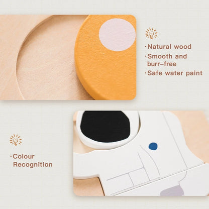 Wooden Puzzle Montessori Toys Baby Cartoon Astronaut Tangram Shapes Puzzle Learning Education Toys Kid Intelligence Jigsaw Gifts