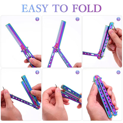 Stainless Steel Hair Comb Butterfly Foldable Comb Practice Beginner Training- Metal Comb Men Oil Hair Styling Accessories Tool