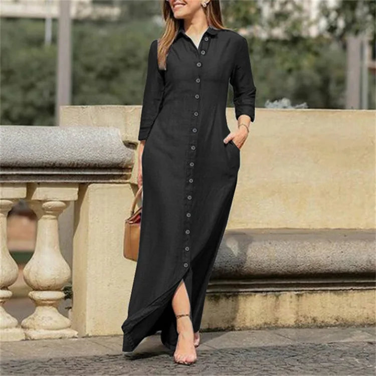 Elegant Women's Long Denim Dress