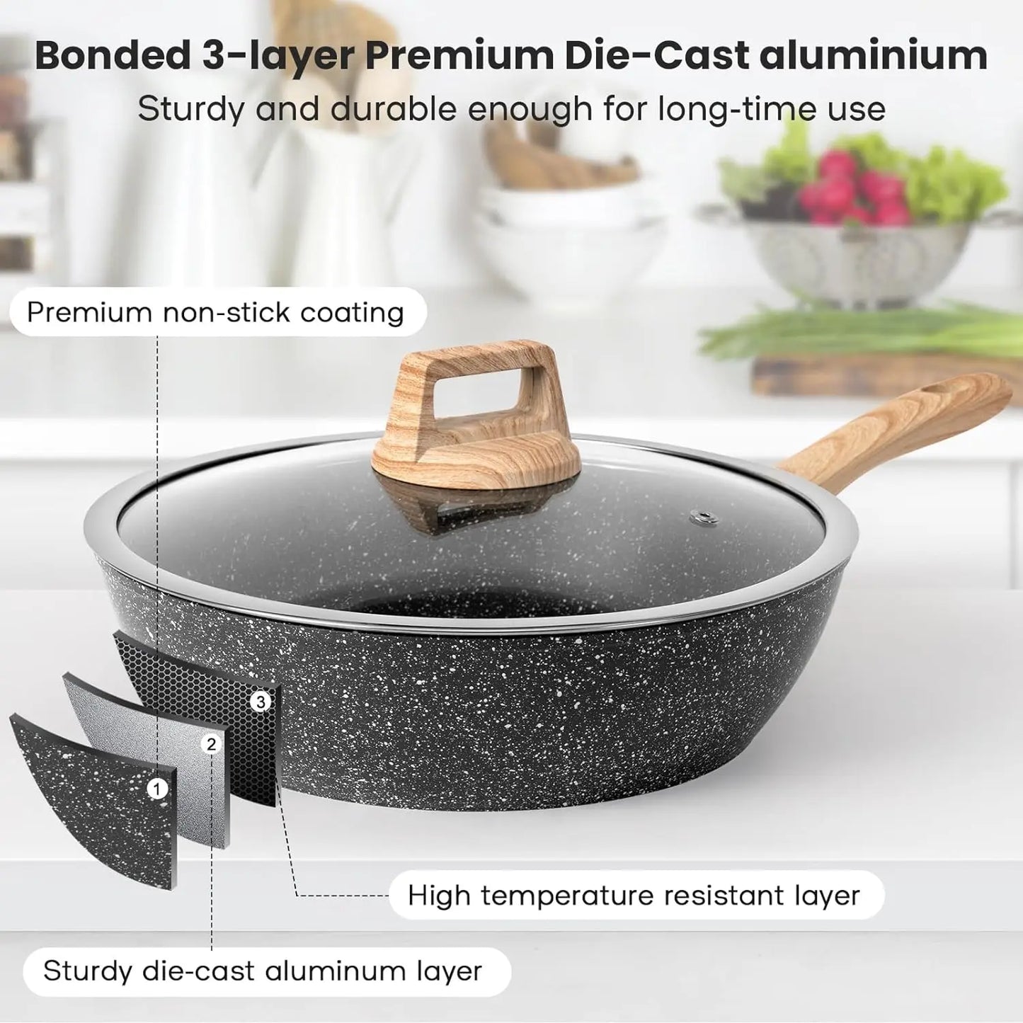 12pcs Pots and Pans Set Non Stick Kitchen Cookware Sets Induction Cookware Nonstick Granite Cooking Set with Frying Pans