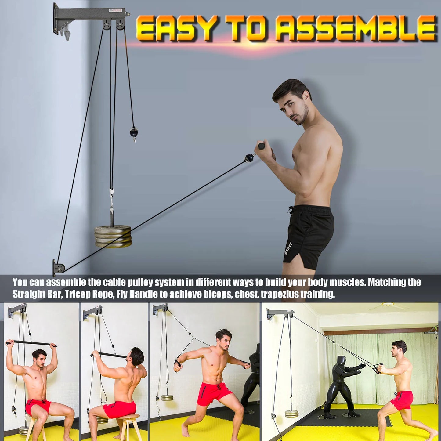 Fitness DIY Pulley Cable Machine Set Attachment Strength Trainning Home Gym Sport Workout Equipment Muscle Back Training