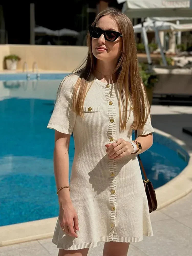 Knitted O-Neck Bodycon Mini Dress