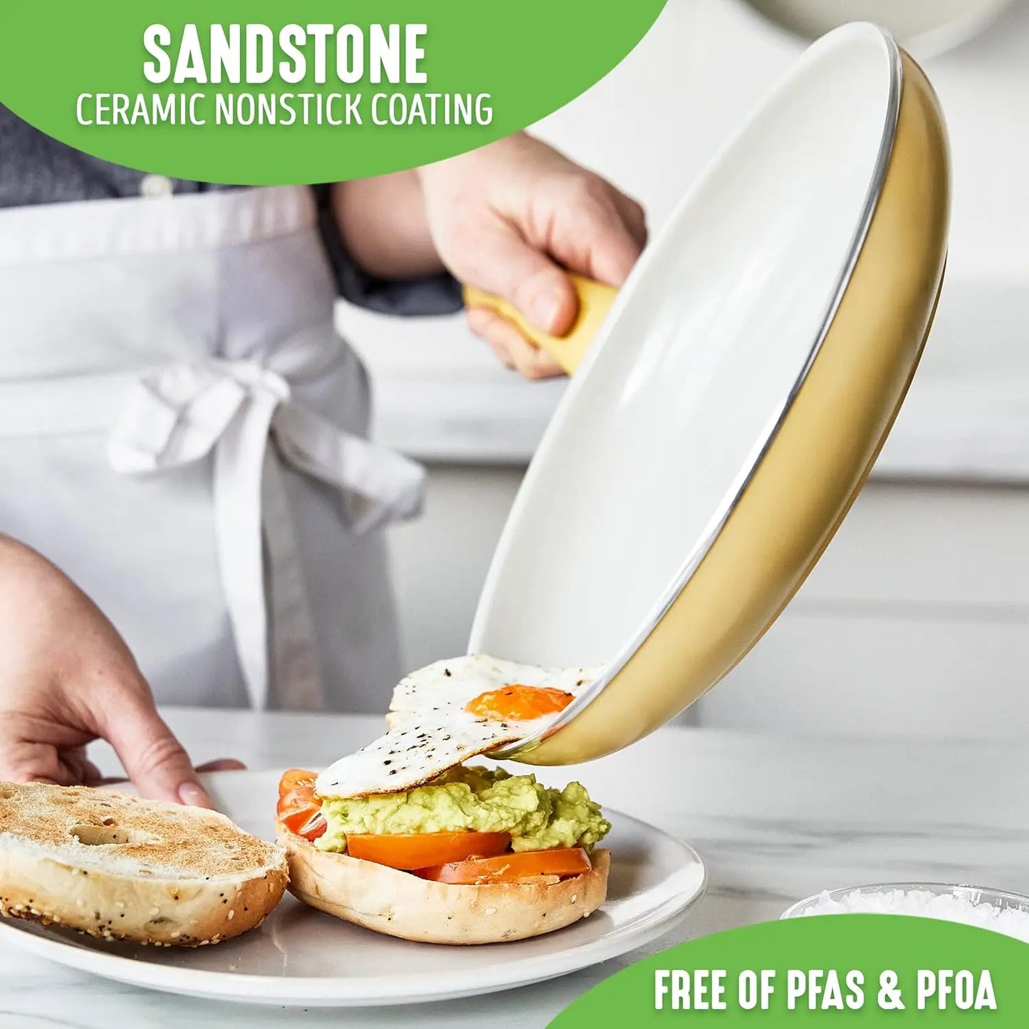 Sandstone Healthy Ceramic Nonstick, 15 Piece Kitchen Cookware Pots and Frying Sauce Pans Set, PFAS- Free, Dishwasher Safe