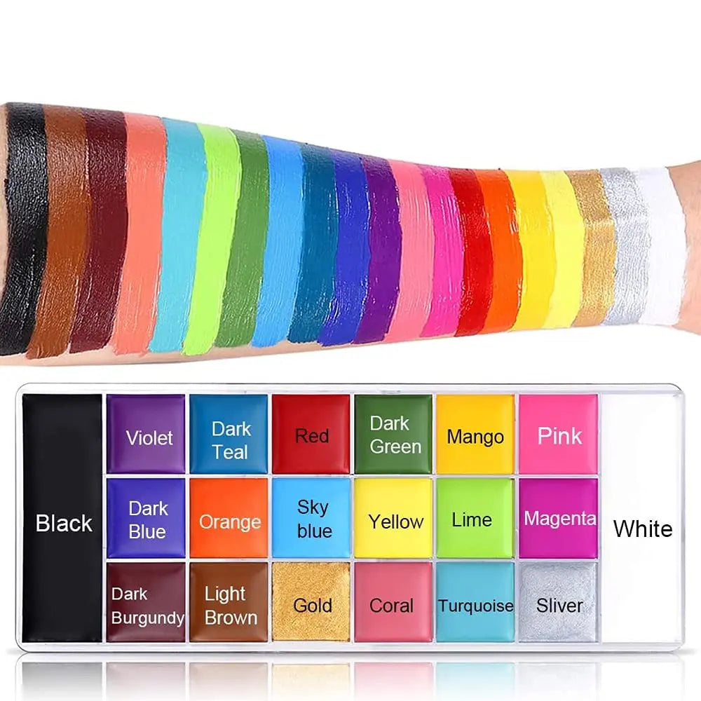 Face Body Paint Palette Oil Makeup Set 20 Colors SFX Halloween Party Painting with 10 pcs Artist Paintbrushes,Tattoo Stencil kit