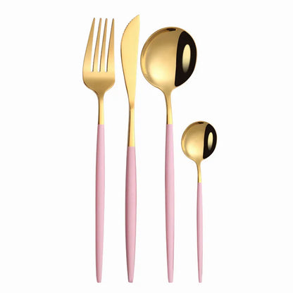 Pink Gold Stainless Steel Cutlery Set Dinnerware Flatware   Silverware Knife Fork Spoon Dinner Dishwasher Safe Dropshipping