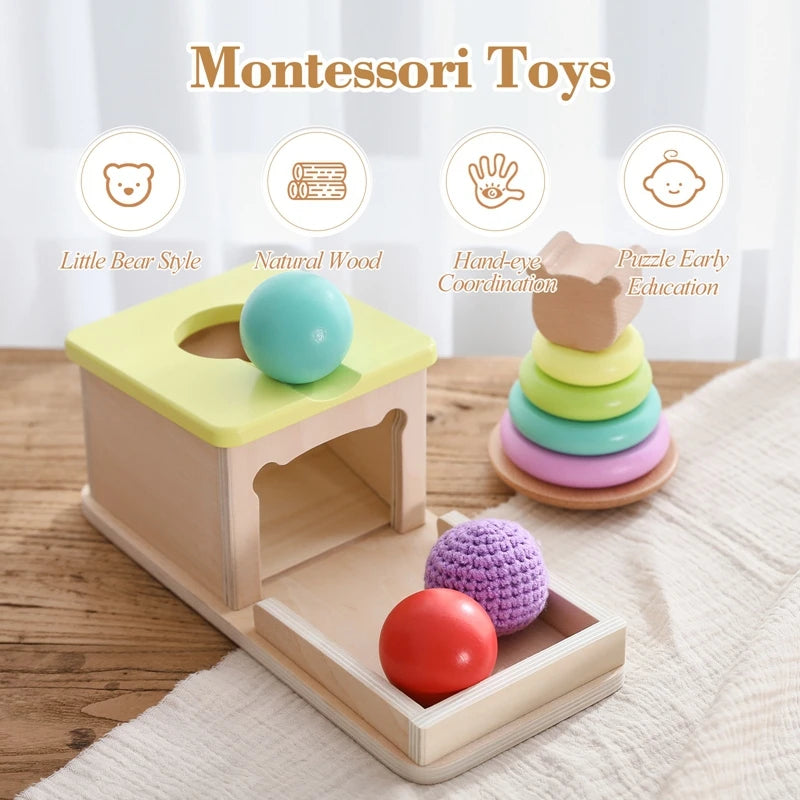 Kids Wooden Montessori Toys Coin Ball Busy Drum Color Shape Cognition Match Educational Sensory Toys Baby Teaching Aid Toy Gifts