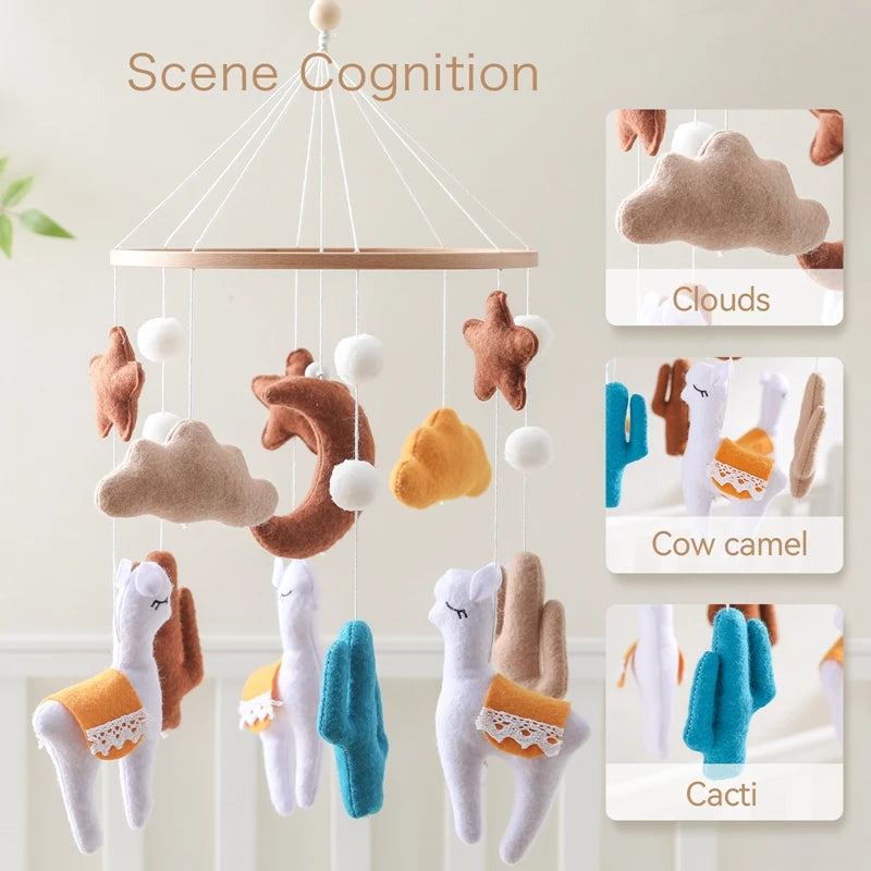 Crib Mobile Bed Bell Rattle Toys Soft Felt Alpaca Shape Pendant Pendant Newborn Music Crib Holder Bracket Crib Bracket Baby Gift