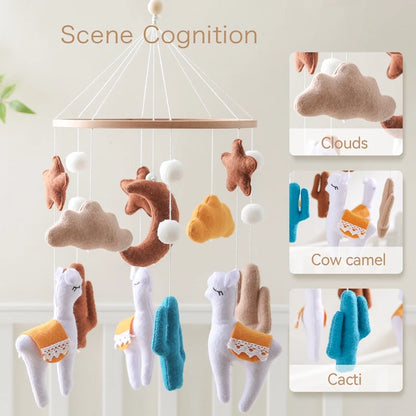 Crib Mobile Bed Bell Rattle Toys Soft Felt Alpaca Shape Pendant Pendant Newborn Music Crib Holder Bracket Crib Bracket Baby Gift