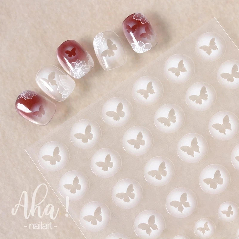 White Bloom Translucent Hollow Butterfly Heart Nail Sticker Press on Nails Decals Hollow Heart Star Moon Shape Sticker Sliders