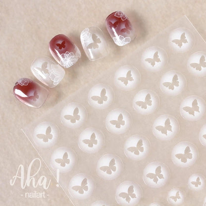 White Bloom Translucent Hollow Butterfly Heart Nail Sticker Press on Nails Decals Hollow Heart Star Moon Shape Sticker Sliders
