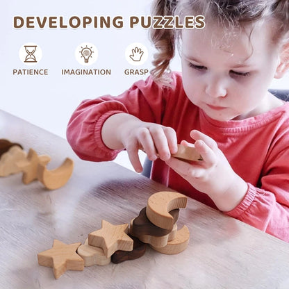 Baby Wooden Montessori Puzzle Stars And Moons Shapes Toys Jigsaw Puzzle Wooden Toy for Children Developing Learning Toy Kid Gift