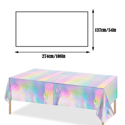 Plastic Iridescent Christmas Party Foil Table Cover Rectangle Tablecloth Dining Table Cover For Wedding Party Banquet Decoration