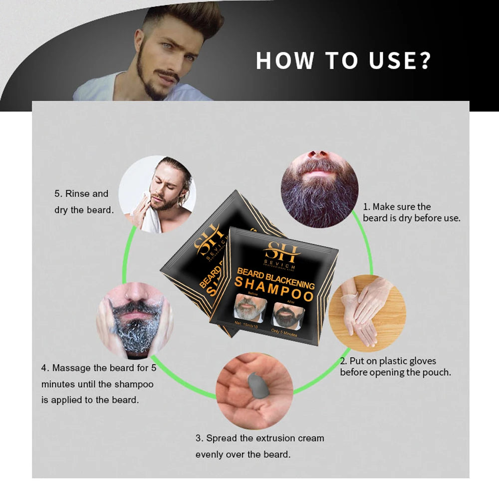 Natural Men's Beard Dye Shampoo Instant Beard Hair Colouring Dye Tint Cream Moustache Blackening Shampoo Facial Skin Care Tool