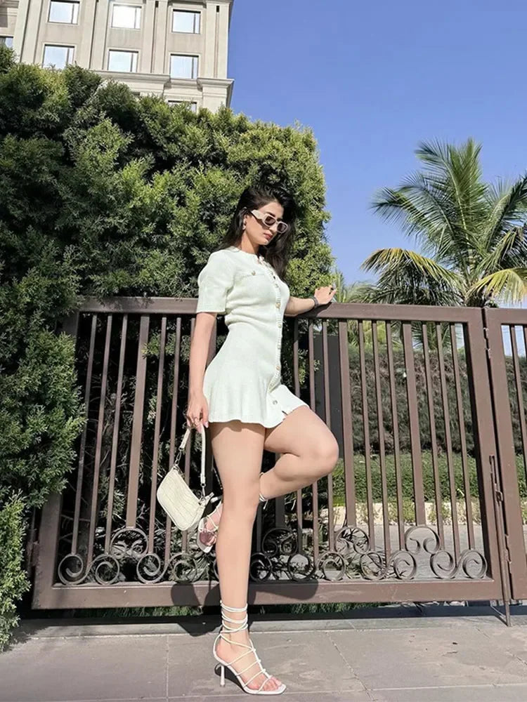 Knitted O-Neck Bodycon Mini Dress